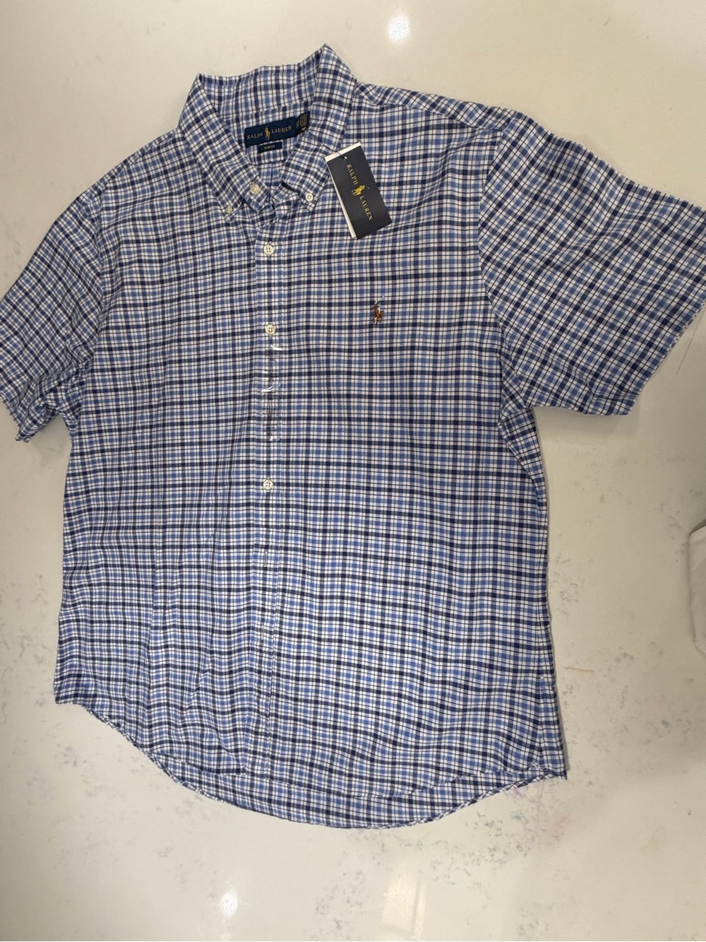 Ralph Lauren Short-Sleeve Blue Plaid Button-Down Shirt - Picture 6 of 10